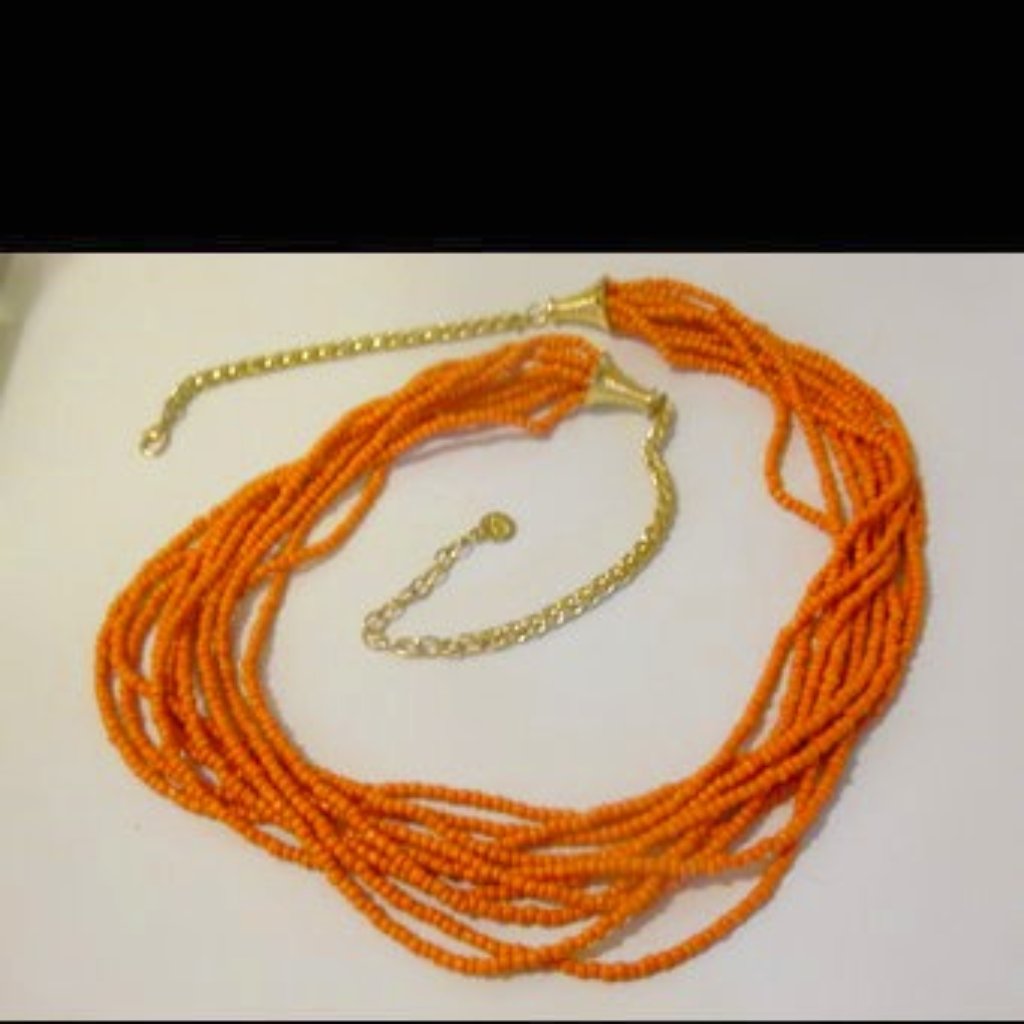 Large Coral Color 10-Strand Beaded Statement Necklace 36